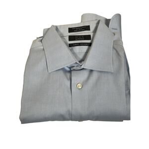 Black Saks 5th Avenue Blue Slim Fit Egyptian Cotton Dress Shirt 17 36/37